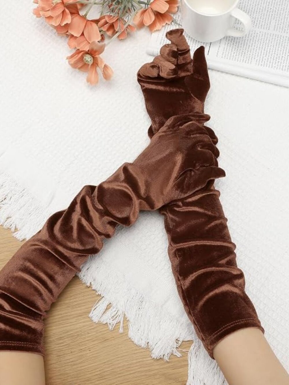 Velvet Elbow Full Finger Evening Gloves